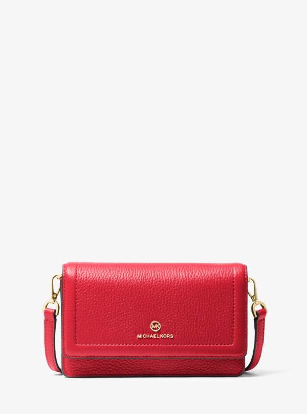 Damske Crossbody Kabelka Michael Kors Jet Set Small Pebbled Leather Smartphone Convertible Červené - Kabelky Michael Kors Levně | KMUJP-5687